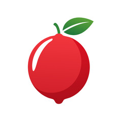 Stylized Red Fruit with Green Leaf Simple Vector Design