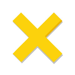 Fototapeta premium Simple Yellow Cross Shape Symbol Isolated on White Flat Design X Mark Icon