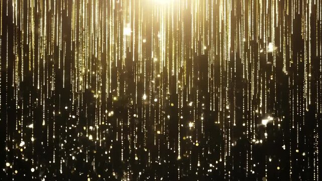Gold and Silver Glitter Rain Curtain on Dark Background
