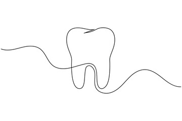 Minimalist single line drawing of a healthy tooth against a clean white background