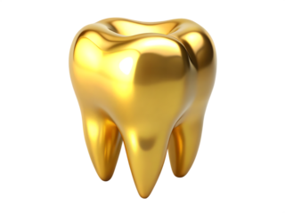A Golden Tooth Stands Tall Against   isolated on white background ,PNG. AI Generated