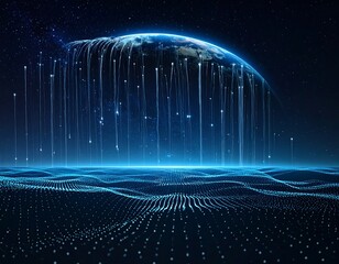 Digital Earth with data streams cascading into a networked ocean