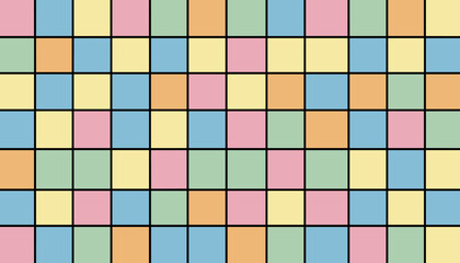Soft pastel geometric grid pattern fills the entire frame, featuring an array of light-colored squares outlined by thin black lines, creating a modern abstract design