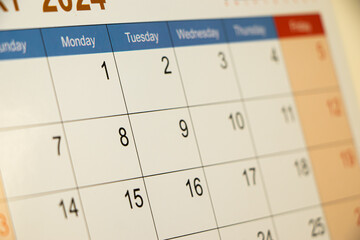 Calender closeup for new year or business meeting concept