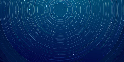 Abstract blue background with concentric circles and scattered sparkling particles © Pabitra