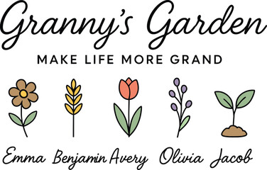 Granny Garden Quote Floral Typography with Names