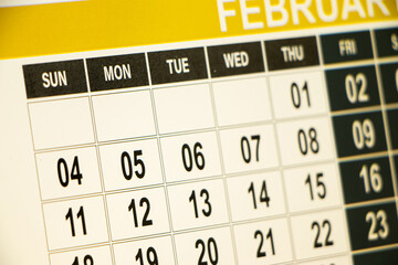 Calender date closeup focus on random date