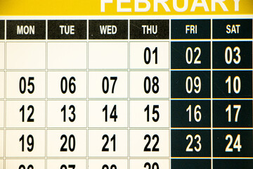 Black friday concept of calender date closeup focused on friday