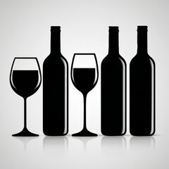 Elegant black silhouettes of wine bottles and glasses create a sophisticated, modern mood with a minimalist style, perfect for beverage or event promotions.