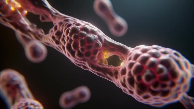 Detailed Macro Shot of a Cancer Cell Undergoing Autophagy in a Scientific Environment