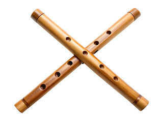 A Pair of Wooden Flutes Crossed Against  isolated on white background ,PNG. AI Generated