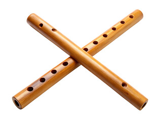 A Pair of Wooden Flutes Crossed Against  isolated on white background ,PNG. AI Generated