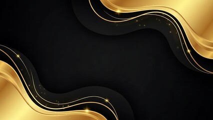 Elegant black and gold abstract background with flowing lines and sparkling details