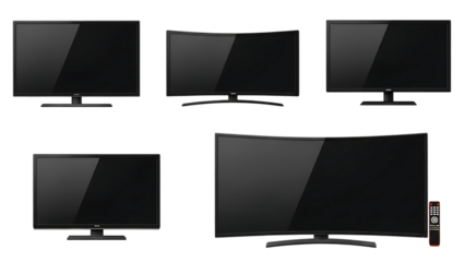 Five Flat Screen TVs Displayed in Various Sizes and Shapes
