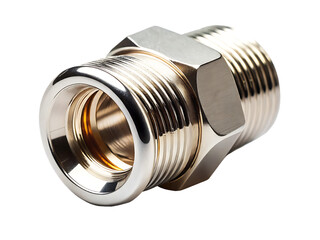  A Polished Metal Connector Reflecting Light Against  isolated on white background ,PNG. AI Generated