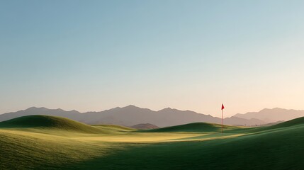 Scenic Golf Course Landscape with Sunrise.