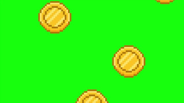pixel coin fall animation green screen HD 4K