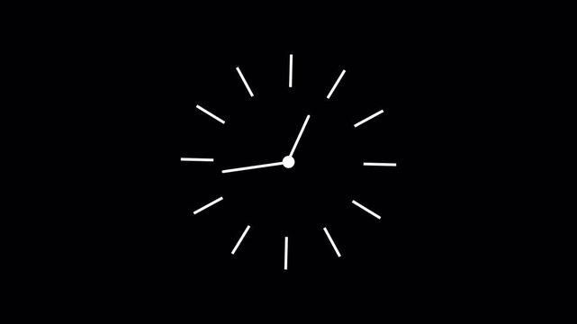 Minimalist Simple Analog Watch Ticking Fast, White Clock Face on Black Background Motion Graphic 4k video animation seamless loop
