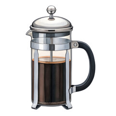 Watercolor French Press Coffee Maker isolated on a transparent background