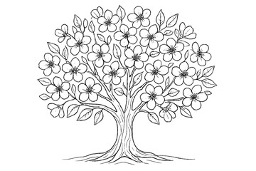 Flowering Tree Illustration with Minimalist Line Art