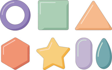 Colorful geometric shapes set, flat illustration of basic forms circle square triangle star and hexagon, simple educational design elements