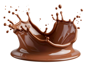 A dynamic chocolate liquid splash frozen in motion, creating a crown shape