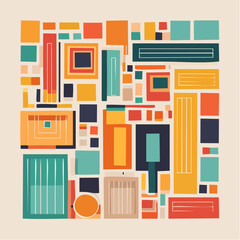 Fototapeta premium Geometric shapes composition. Colorful rectangles, squares, and lines. Abstract background. Vector illustration. Modern design element. Decorative pattern. Geometric abstraction. Artistic