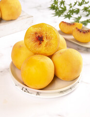 Fresh Yellow Peaches Studio Food Photography with Vitamins