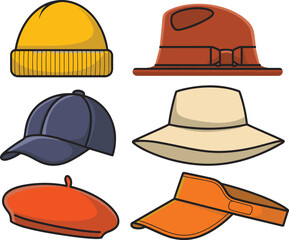 Cute forest nature icons set, flat illustration of tree flower mushroom campfire and stump, simple woodland symbols collection