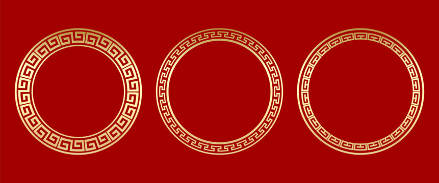 Isolated golden Chinese ring frame with traditional Greek key pattern for luxury branding decoration packaging background emblem badge and premium cultural design applications