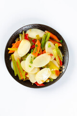 Stir-Fried Scallops with Vegetables in Asian Bowl