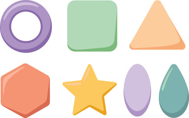 Colorful geometric shapes set, flat illustration of basic forms circle square triangle star and hexagon, simple educational design elements