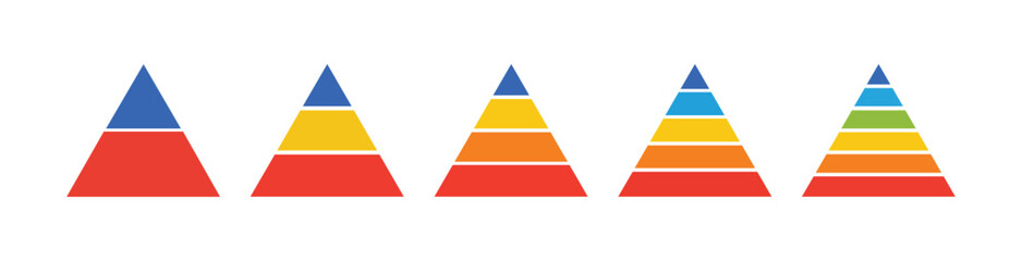 Pyramid infographic set. Colorful triangular pyramid icon vector. Pyramid up arrows infographic, diagram chart, triangle graph presentation. Business graph. Vector business illustration.