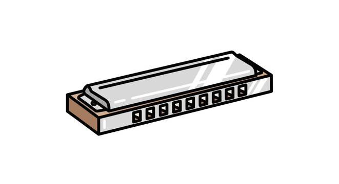 A classic diatonic harmonica with a silver metal cover and wooden comb.