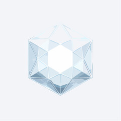 Geometric crystal shape. Faceted transparent object. Light blue crystal. Vector illustration. White background. Abstract design element. Luxury gemstone. Crystal structure. Geometric form.