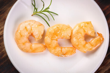 Cooked Shrimp with Fresh Rosemary on White Plate - Studio Food Photo