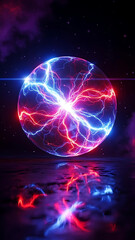 Obraz premium Vibrant electric orb glowing with colorful lightning in space