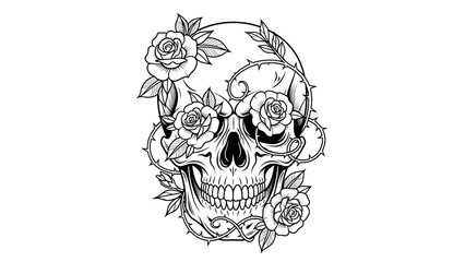 Fototapeta premium Skull with floral decoration and thorns illustration