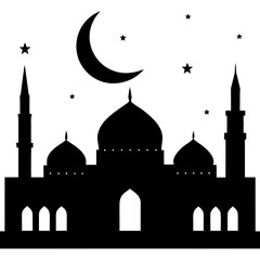 Night Mosque Skyline Silhouette Vector
