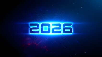 Futuristic Digital Illustration of the Year 2026 in Bright Blue Glow