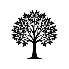 Obraz premium Elegant tree vector with detailed leaves and branches, black silhouette on white background