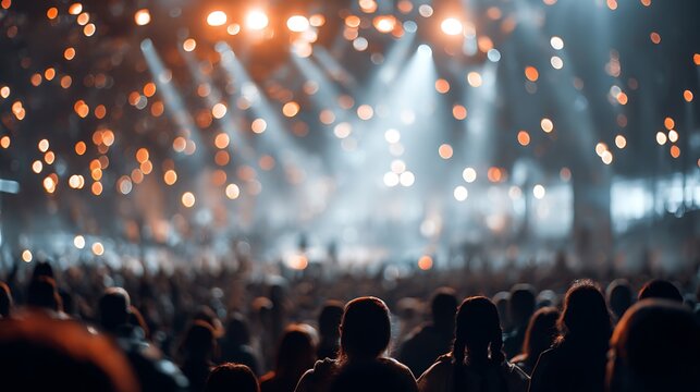 Crowd Enjoying Live Concert with Stage Lights.