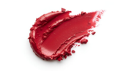 Red lipstick smear on white background &mdash; bold makeup swatch, fashion and beauty concept

