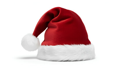Red Santa hat on white background &mdash; Christmas accessory, festive seasonal decor

