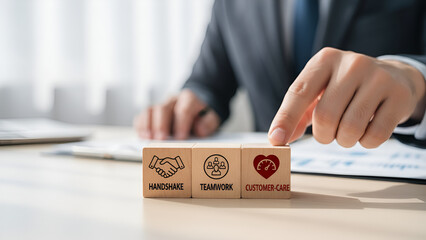 Business agreement concept with stamped blocks &mdash; collaboration, contract signing, teamwork

