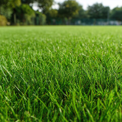 Fototapeta premium Fresh green grass field stretching naturally across open countryside landscape