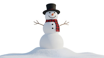 Classic Snowman in Fresh Snow: Winter Holiday Scene
