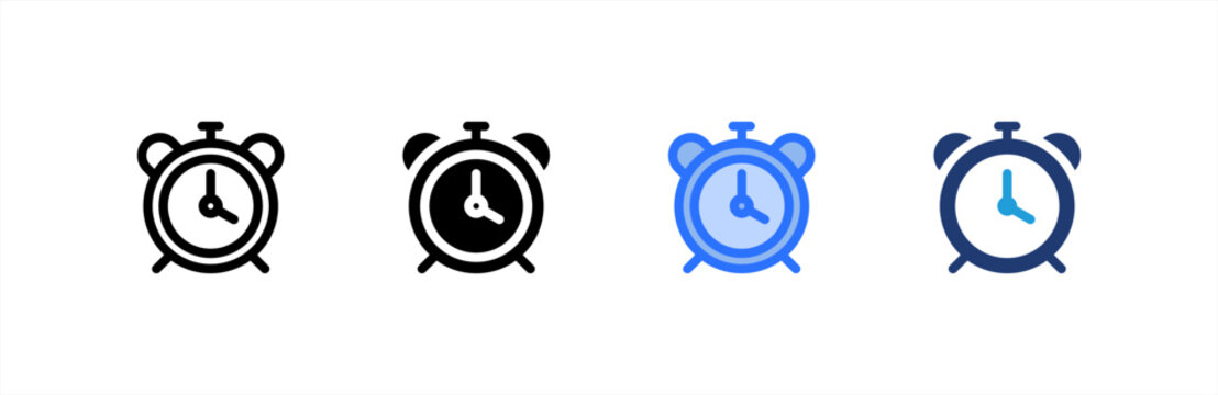 Alarm Clock icon multiple style collection. Vector illustration.
