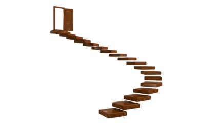 Wooden Staircase Leading to an Open Door on Transparent Background,business concept