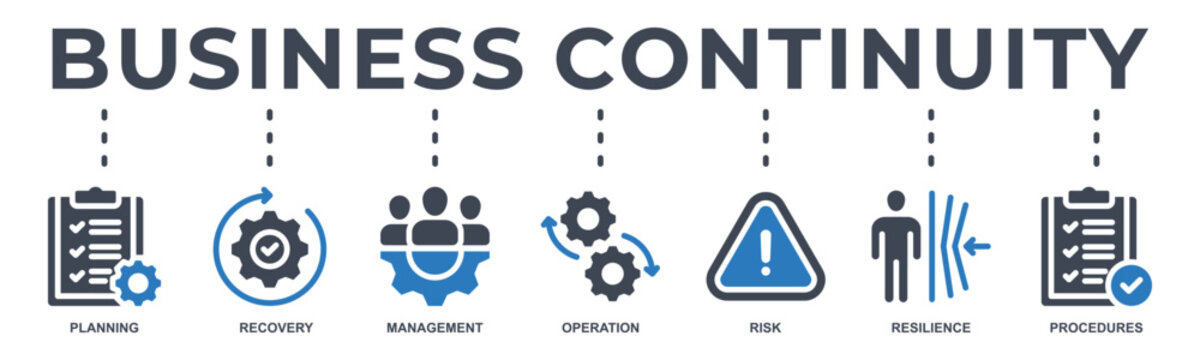 Business continuity banner icon vector illustration with icon of planning, recovery, management, operation, risk, resilience and procedures.